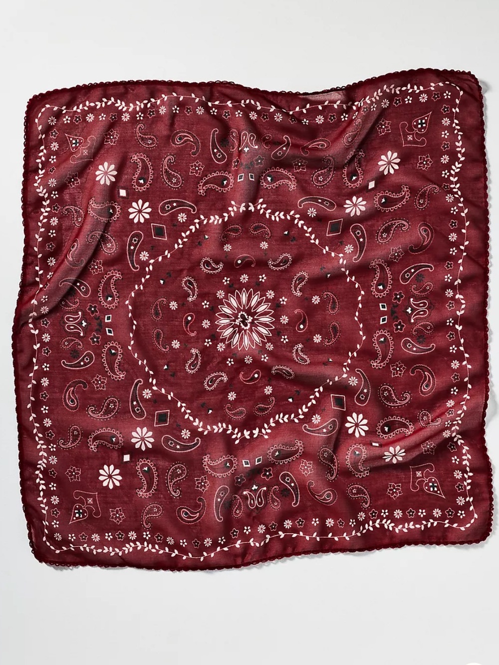Anthropologie Paisley Cotton Bandana Scarf Burgundy Wine Red